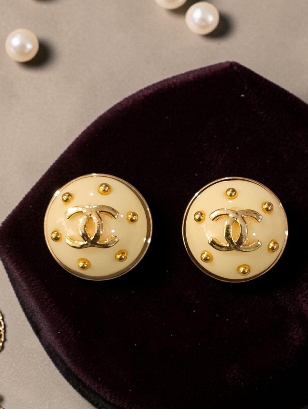 Cream And Gold Earrings